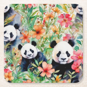 Porta-copo De Papel Quadrado Urso Panda de Aquarela