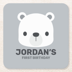 Porta-copo De Papel Quadrado Urso Polar Bonito com Nome Personalizado