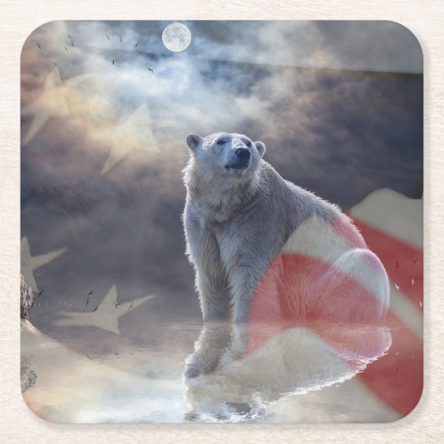 Porta-copo De Papel Quadrado Urso Polar do Alasca (Frente)