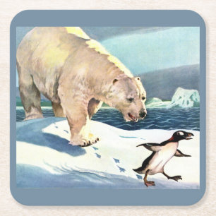 Porta-copo De Papel Quadrado Urso polar e pinguim dos anos 40