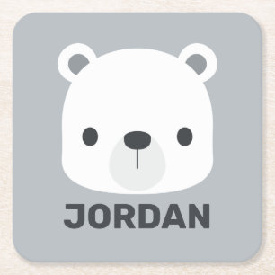 Porta-copo De Papel Quadrado Urso Polar Fofo com Nome Personalizado