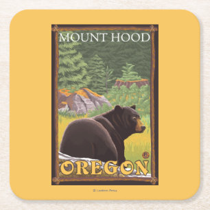 Porta-copo De Papel Quadrado Urso preto na floresta - capa da montagem, Oregon