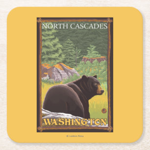 Porta-copo De Papel Quadrado Urso preto na floresta - cascatas nortes,