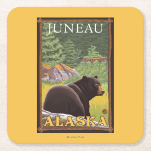 Porta-copo De Papel Quadrado Urso preto na floresta - Juneau, Alaska