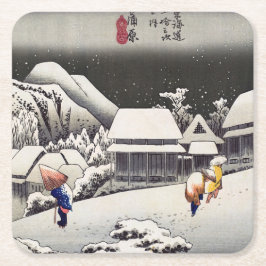 Porta-copo De Papel Quadrado Utagawa Hiroshige - Neve à noite em Kanbara