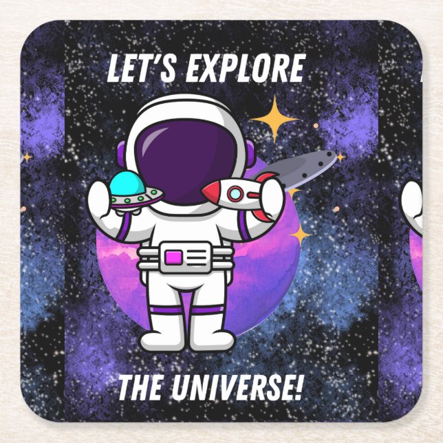 Porta-copo De Papel Quadrado Vamos explorar o universo (Frente)