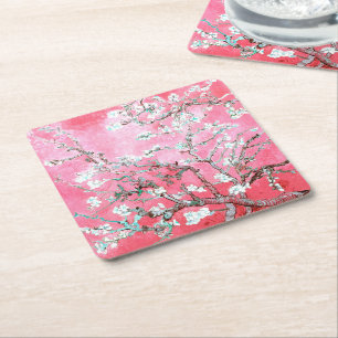 Porta-copo De Papel Quadrado Van Gogh Almond Blossomo Azul Rosa