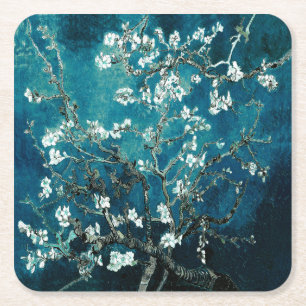 Porta-copo De Papel Quadrado Van Gogh Almond Blossoms : Teal Escuro