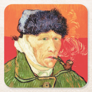 Porta-copo De Papel Quadrado Van Gogh - Autorretrato com a Orelha Enfaixada e C