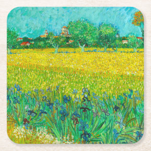Porta-copo De Papel Quadrado Van Gogh Field com Irrises Perto de Arles