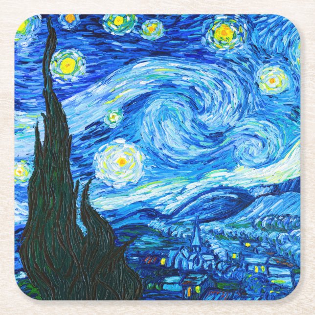 Porta-copo De Papel Quadrado Van Gogh Starry Night (Frente)