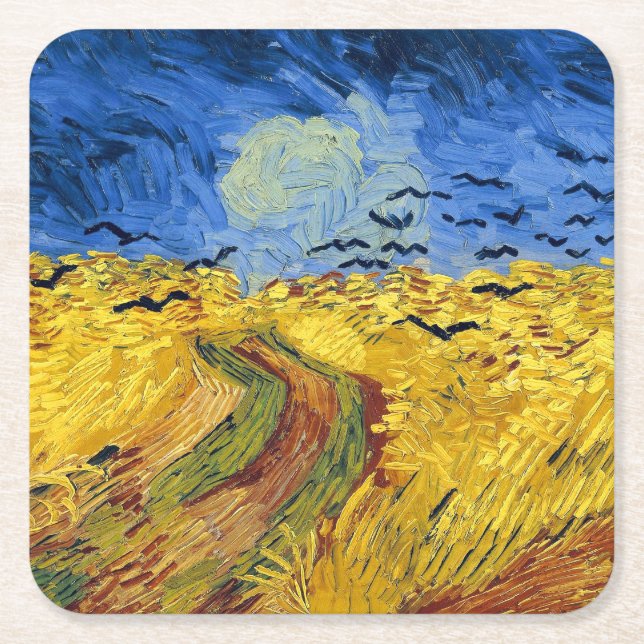 Porta-copo De Papel Quadrado Van Gogh Wheat Fields impressionista Painting (Frente)
