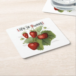 Porta-copo De Papel Quadrado Variedades de morango de linhagem branca A vida é