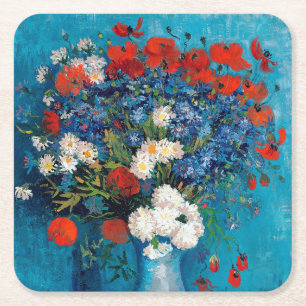 Porta-copo De Papel Quadrado Vase com Cornflower e Poppies, Van Gogh