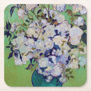 Porta-copo De Papel Quadrado Vase de Rosas, Vincent van Gogh