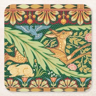 Porta-copo De Papel Quadrado Veado e Coelho de Natal Vitoriano - Walter Crane