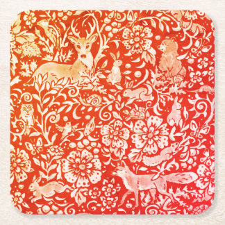 Porta-copo De Papel Quadrado Vedante de Floresta Animal do Outono Vermelho Lara