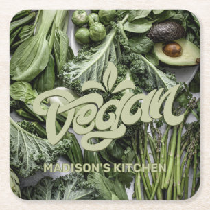 Porta-copo De Papel Quadrado Vegan de nome personalizado