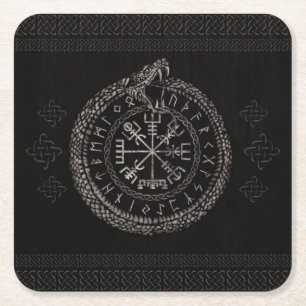 Porta-copo De Papel Quadrado Vegvisir com Ouroboros e runes