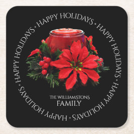 Porta-copo De Papel Quadrado Vela Holly Poinsettias de Natal Vermelho Festivo