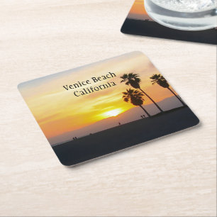 Porta-copo De Papel Quadrado Venice Beach California Sunset Souvenir Square Pap