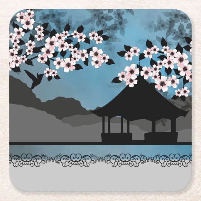 Porta-copo De Papel Quadrado Verão azul Ásia (Frente)