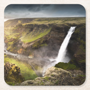 Porta-copo De Papel Quadrado Verão da cachoeira de Haifoss em Islândia