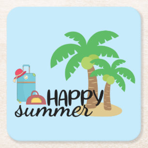 Porta-copo De Papel Quadrado Verão feliz verão na praia