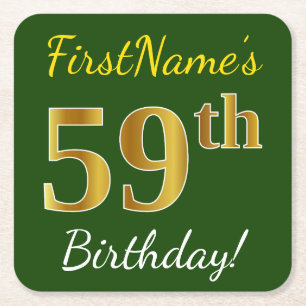Porta-copo De Papel Quadrado Verde, aniversário do ouro do falso 59th + Nome