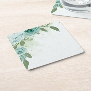 Porta-copo De Papel Quadrado verde floral azul romântico