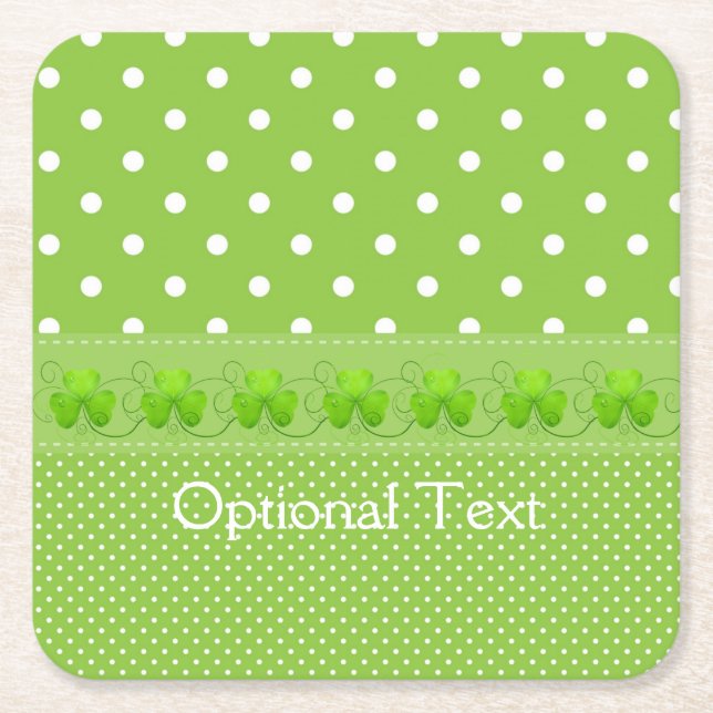 Porta-copo De Papel Quadrado Verde, Pontos & Trevos (Frente)