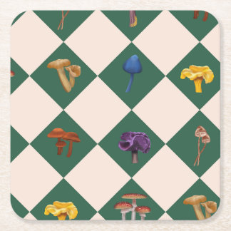 Porta-copo De Papel Quadrado Verde simples com cogumelos