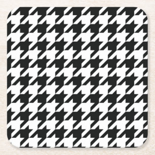 Porta-copo De Papel Quadrado Verificação de houndstooth Clássico Branco Preto