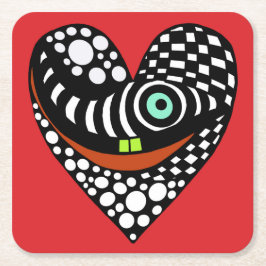 Porta-copo De Papel Quadrado Vermelho, abstrato, coração vermelho