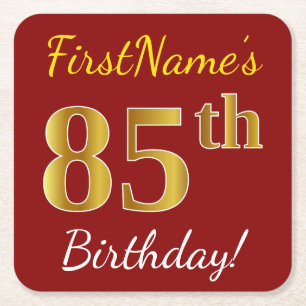 Porta-copo De Papel Quadrado Vermelho, aniversário do ouro do falso 85th + Nom