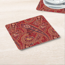 Porta-copo De Papel Quadrado Vermelho, Azul, Amarelo e Branco Paisley Floral Vi