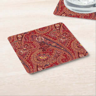 Porta-copo De Papel Quadrado Vermelho, Azul, Amarelo e Branco Paisley Floral Vi