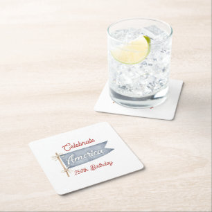Porta-copo De Papel Quadrado Vermelho Branco Azul Celebre a América 