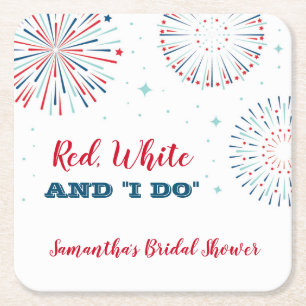 Porta-copo De Papel Quadrado Vermelho, Branco e EU Caso Coaster de Chuveiro