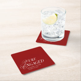 Porta-copo De Papel Quadrado Vermelho Clássico Formal Elegante Estamos Noivos
