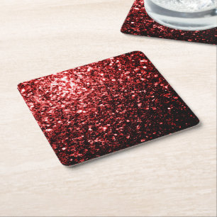 Porta-copo De Papel Quadrado Vermelho Escuro brilho Glitter glamour