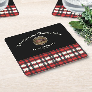 Porta-copo De Papel Quadrado Vermelho Preto Xadrez Fazenda Foto Personalizada