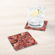 Vermelho, Rosa e Preto Paisley Floral Vintage