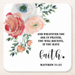Porta-copo De Papel Quadrado Versículo da Bíblia Matthew Floral