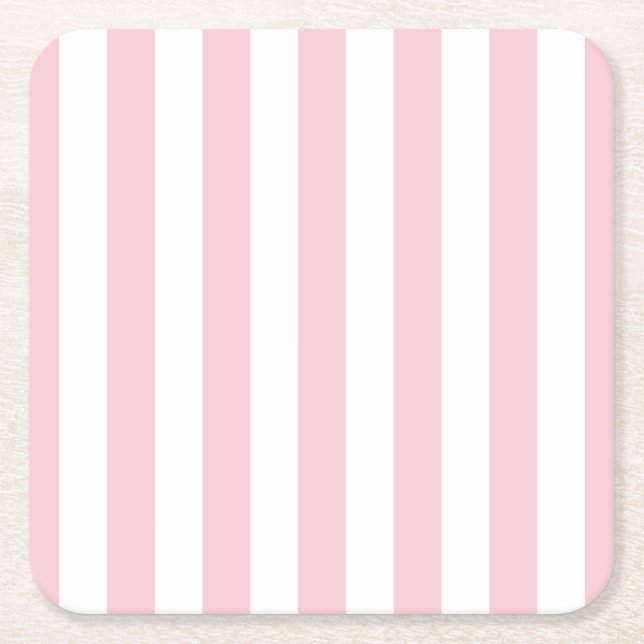 Porta-copo De Papel Quadrado Vertical Stripes Bebê Rosa E White Stripes (Frente)