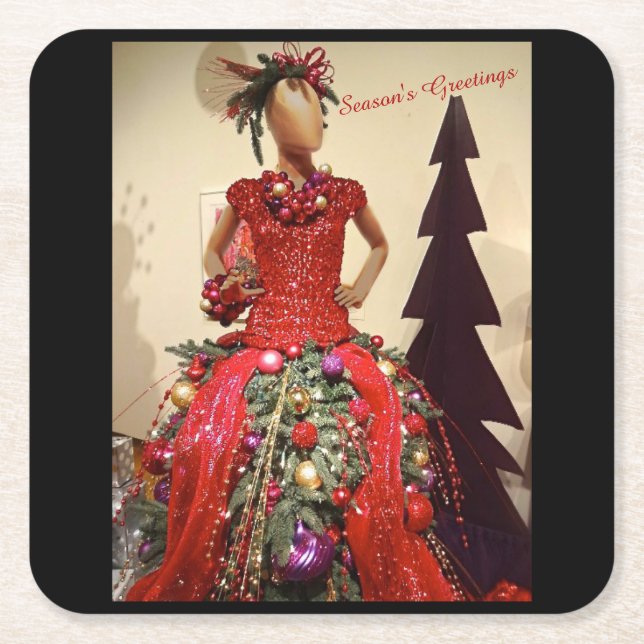 Porta-copo De Papel Quadrado Vestido Afrocêntrico de Mannequin Árvore de Natal (Frente)