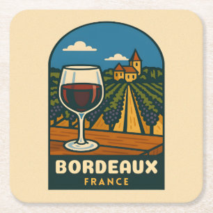 Porta-copo De Papel Quadrado Viagem Antiga Bordéus França Vinhedo Retro