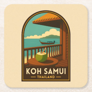 Porta-copo De Papel Quadrado Viagem Antiga Ilha Koh Samui Tailândia Retro
