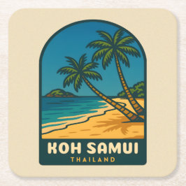 Porta-copo De Papel Quadrado Viagem Antiga Koh Samui Tailândia Praia Retro
