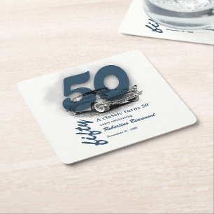 Porta-copo De Papel Quadrado Viagem Azul Carro Clássico Completa 50 Anos